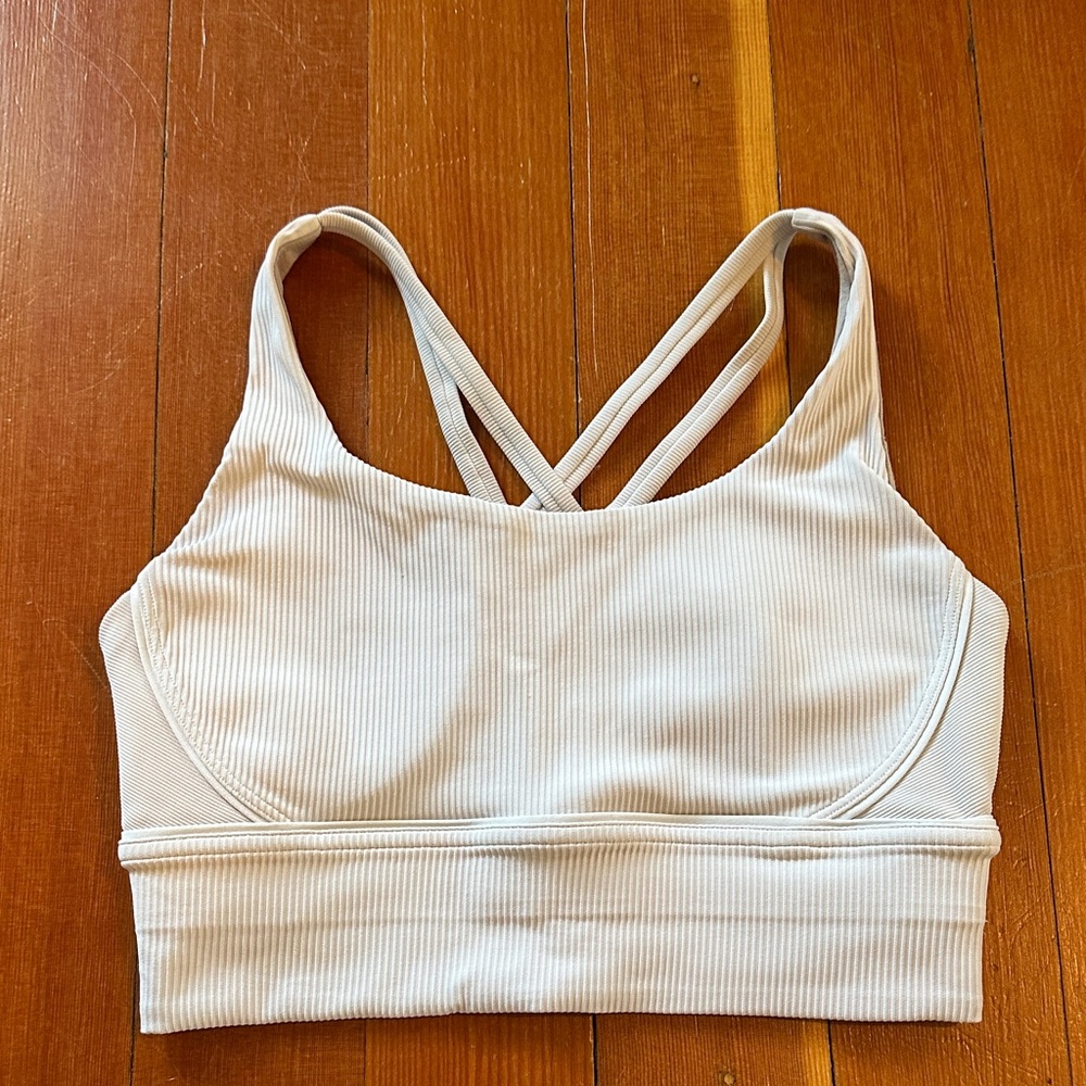 lululemon athletica ribbed strappy sports bra in light beige
